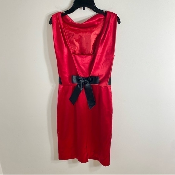 Kay Unger 100% Silk Red Bow Back Dress Sz 2 Midi Sheath - Picture 4 of 9
